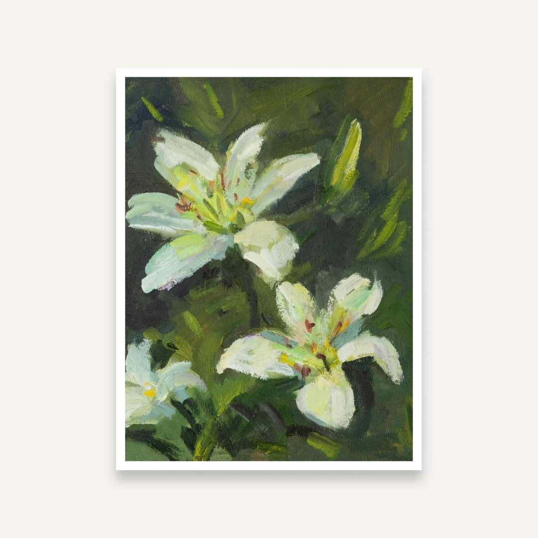 White Lily Flower Painting for Living Room | Nature Floral Wall Art for Home Decor 4 :5 Vertical Premium Wall Art Canvas by MeriDeewar