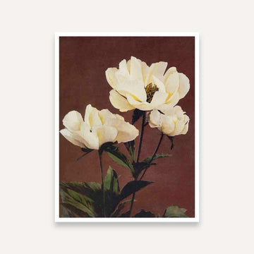 White Peony Flower Painting for Living Room | Vintage Floral Wall Art by Ogawa Kazumasa 4 :5 Vertical Premium Wall Art Canvas by MeriDeewar