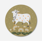 White Pichwai Cow Circular Canvas Frame Circular Canvas Frame Premium Wall Art Canvas by MeriDeewar