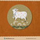 White Pichwai Cow Circular Canvas Frame Circular Canvas Frame Premium Wall Art Canvas by MeriDeewar