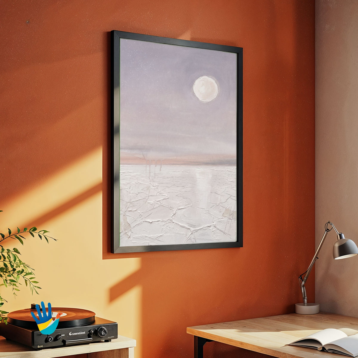 White Rann Full Moon | Minimal Kutch Desert Art 2 : 3 Vertical Premium Wall Art Canvas by MeriDeewar