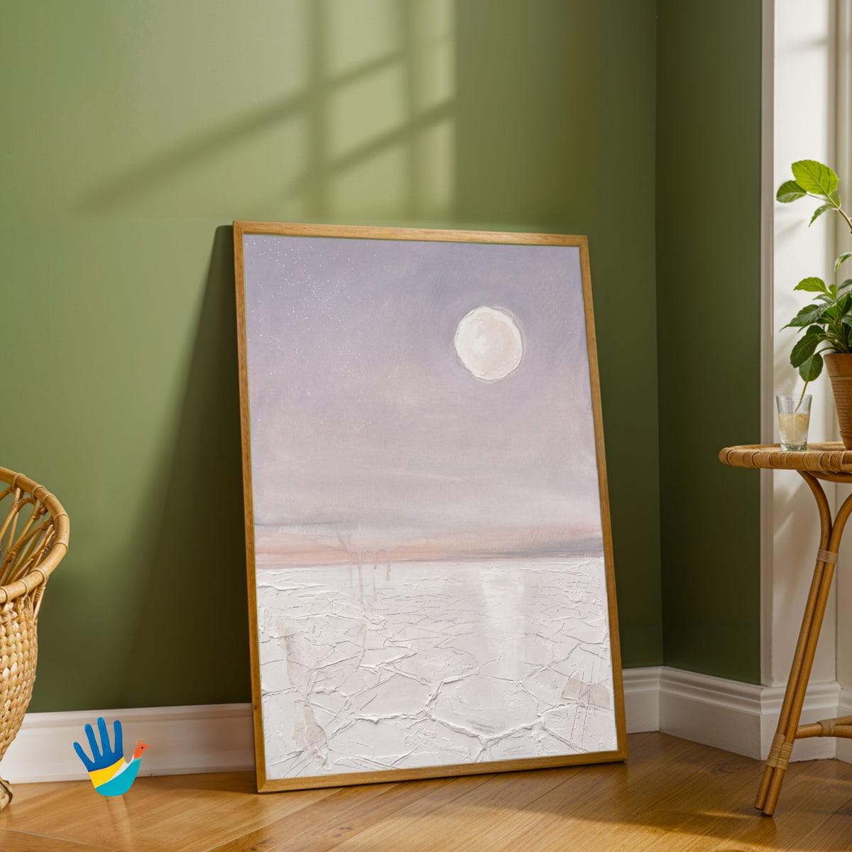 White Rann Full Moon | Minimal Kutch Desert Art 2 : 3 Vertical Premium Wall Art Canvas by MeriDeewar