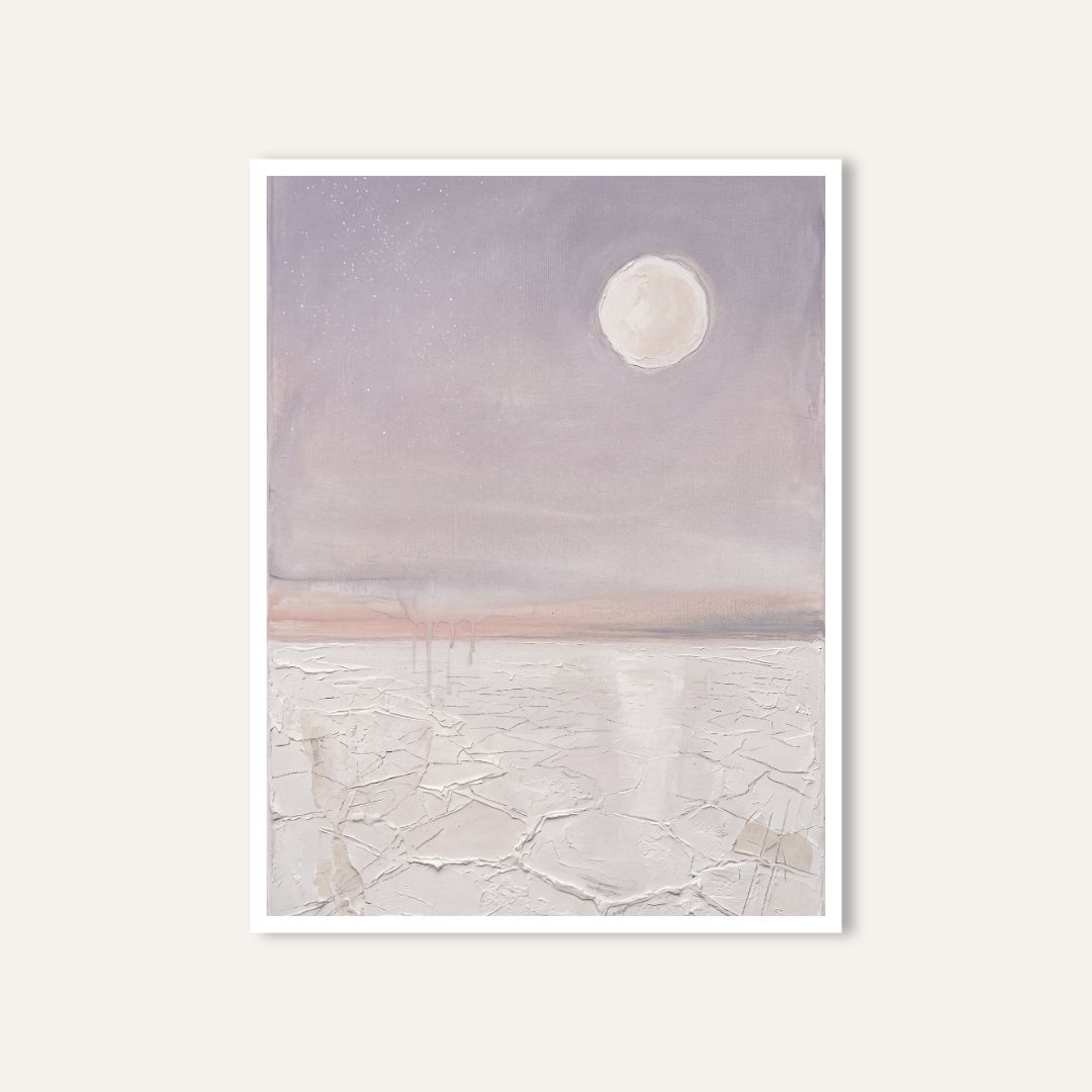 White Rann Full Moon | Minimal Kutch Desert Art 2 : 3 Vertical Premium Wall Art Canvas by MeriDeewar