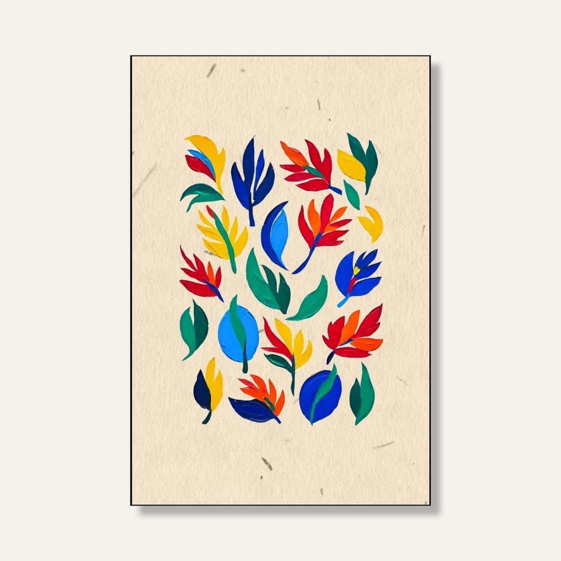 Wild Petal Burst   ( Bright abstract floral leaves – red, blue, yellow mix ) 2 : 3 Vertical Premium Wall Art Canvas by MeriDeewar