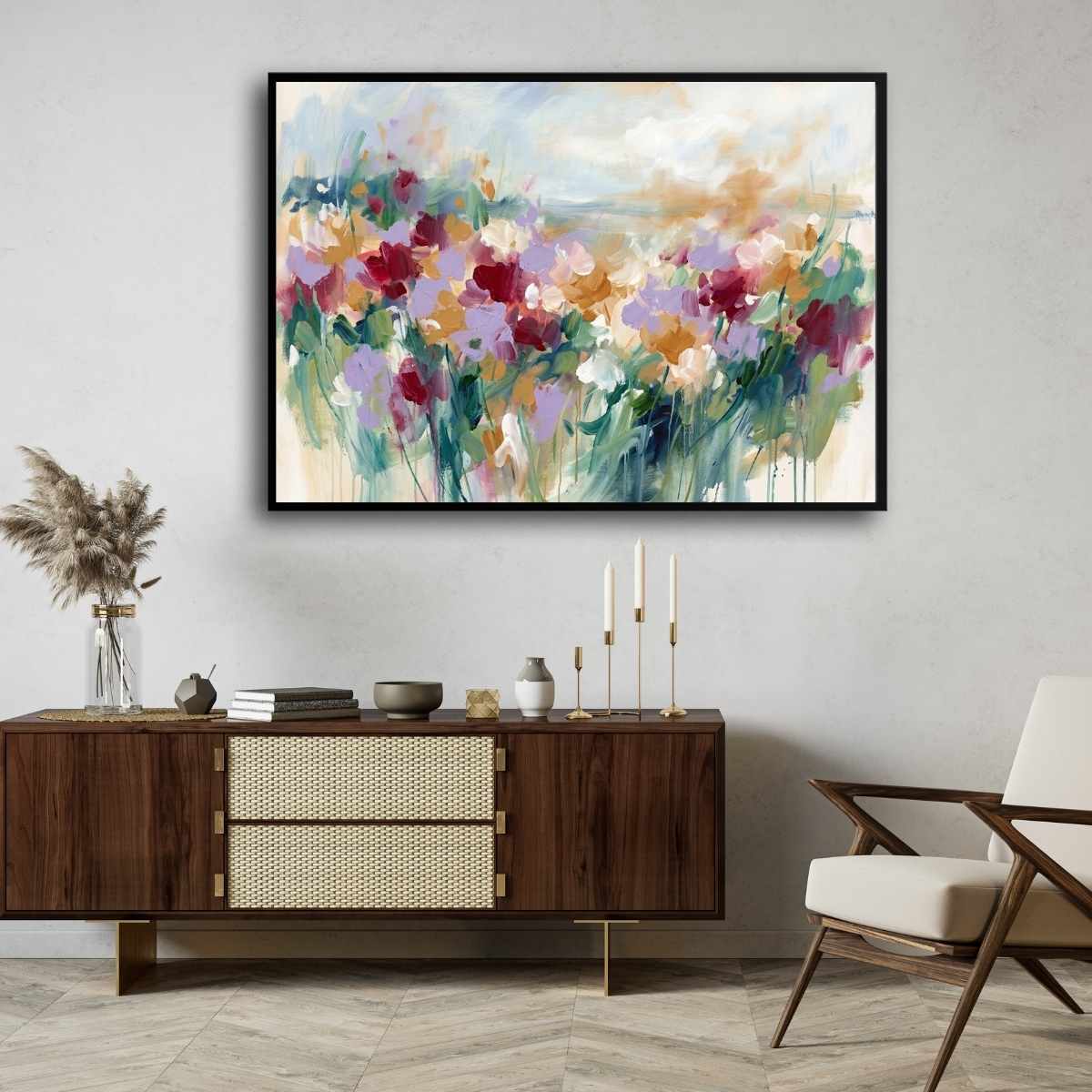 "Wildflower Meadow Bloom" Modern Abstract Floral Giclée Print |Wall Art 3 : 4 Horizontal New Premium Wall Art Canvas by MeriDeewar