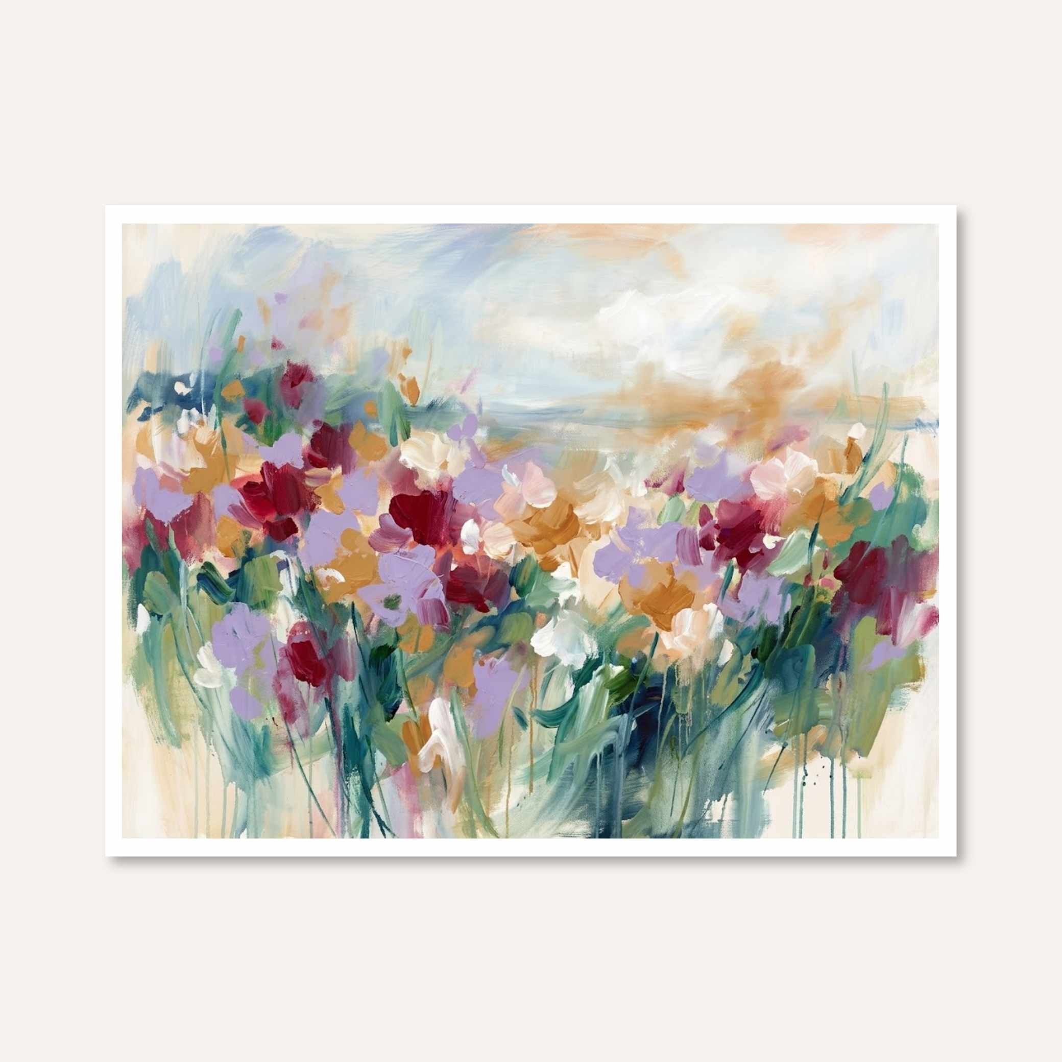 "Wildflower Meadow Bloom" Modern Abstract Floral Giclée Print |Wall Art 3 : 4 Horizontal New Premium Wall Art Canvas by MeriDeewar