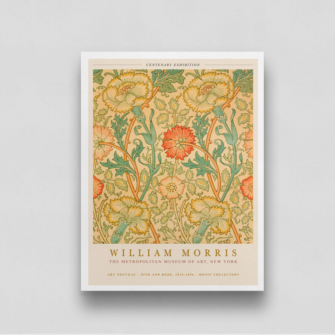 William Morris Pink Rose - Poster 3 : 4 Vertical New Premium Wall Art Canvas by MeriDeewar