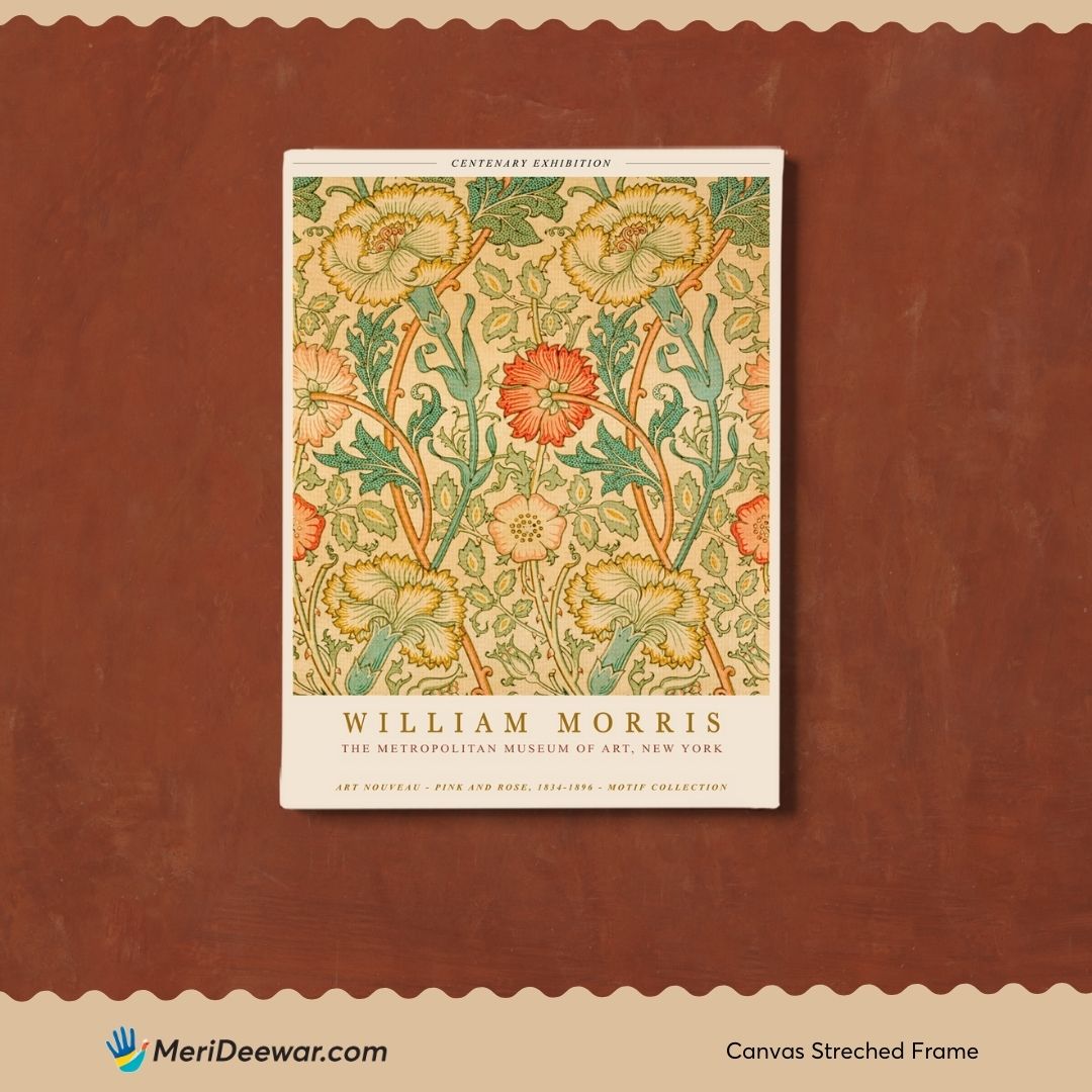 William Morris Pink Rose - Poster 3 : 4 Vertical New Premium Wall Art Canvas by MeriDeewar