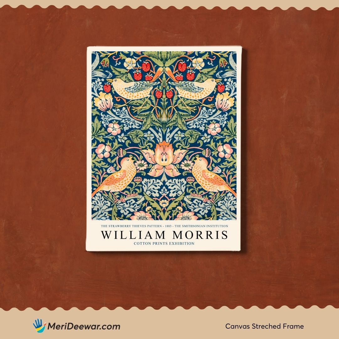 William Morris The Strawberry Thieves Pattern Poster 3 : 4 Vertical New Premium Wall Art Canvas by MeriDeewar