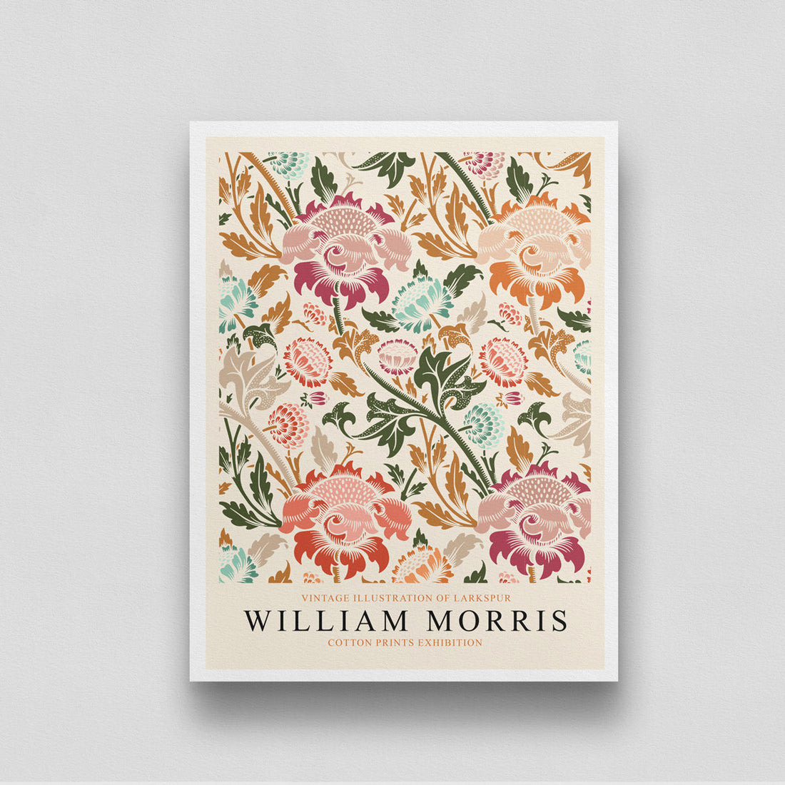 William Morris Vintage Illustration of Larkspur Colorful Poster 3 : 4 Vertical New Premium Wall Art Canvas by MeriDeewar