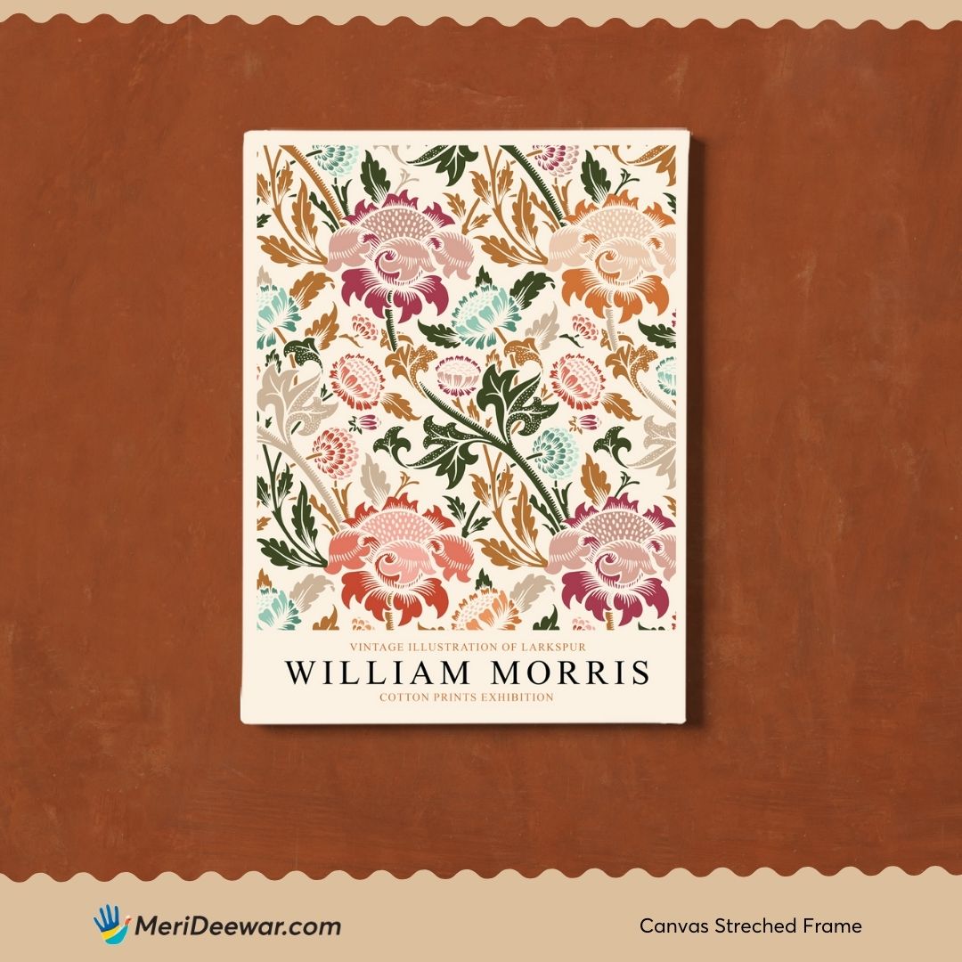 William Morris Vintage Illustration of Larkspur Colorful Poster 3 : 4 Vertical New Premium Wall Art Canvas by MeriDeewar