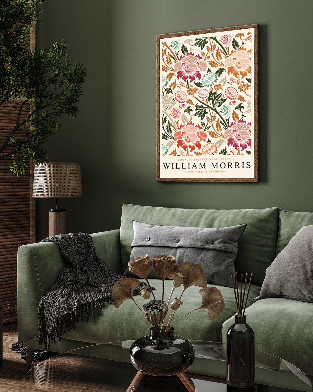 William Morris Vintage Illustration of Larkspur Colorful Poster 3 : 4 Vertical New Premium Wall Art Canvas by MeriDeewar
