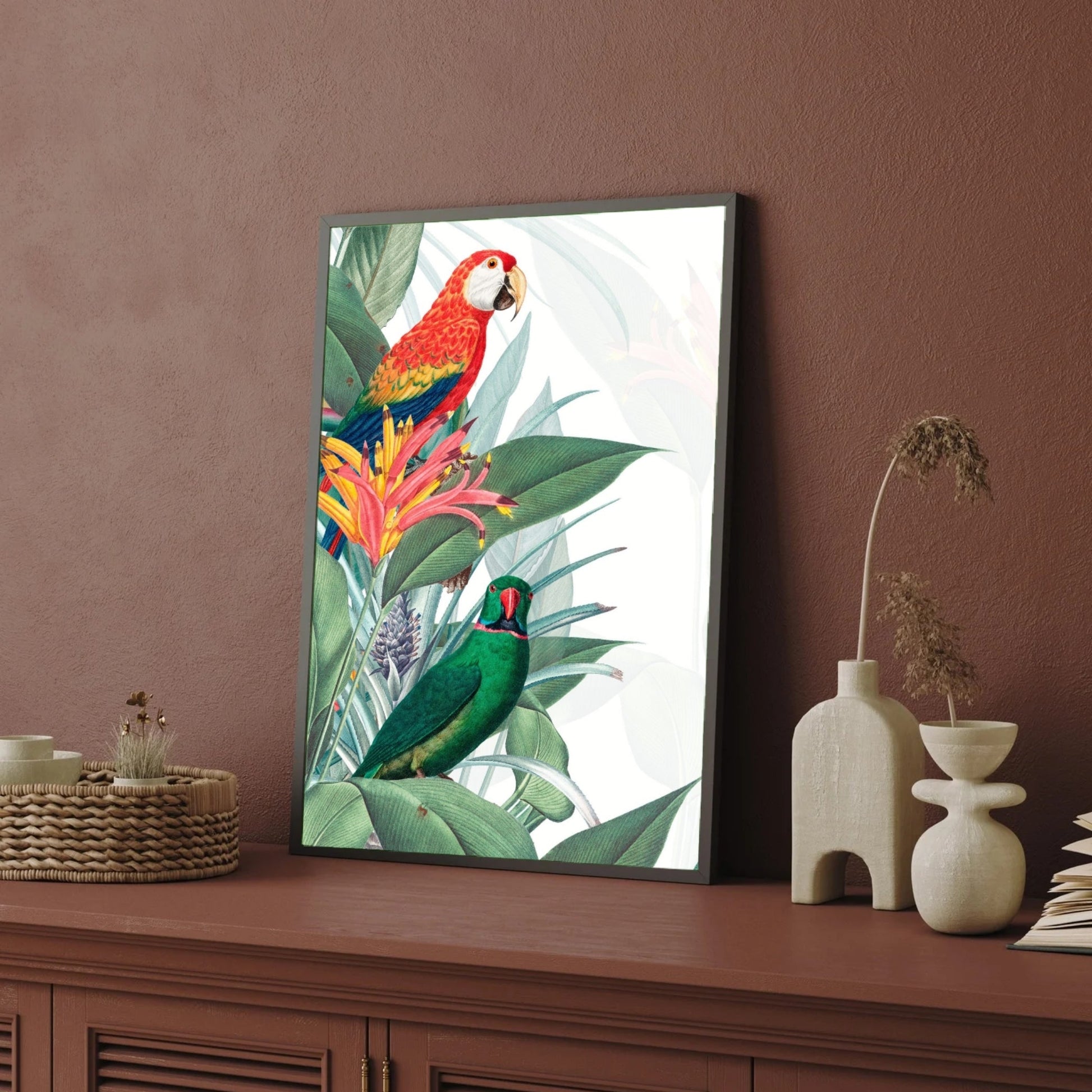 Wings of Serenity – Tropical Birds Canvas Art 2 : 3 Vertical Premium Wall Art Canvas by MeriDeewar
