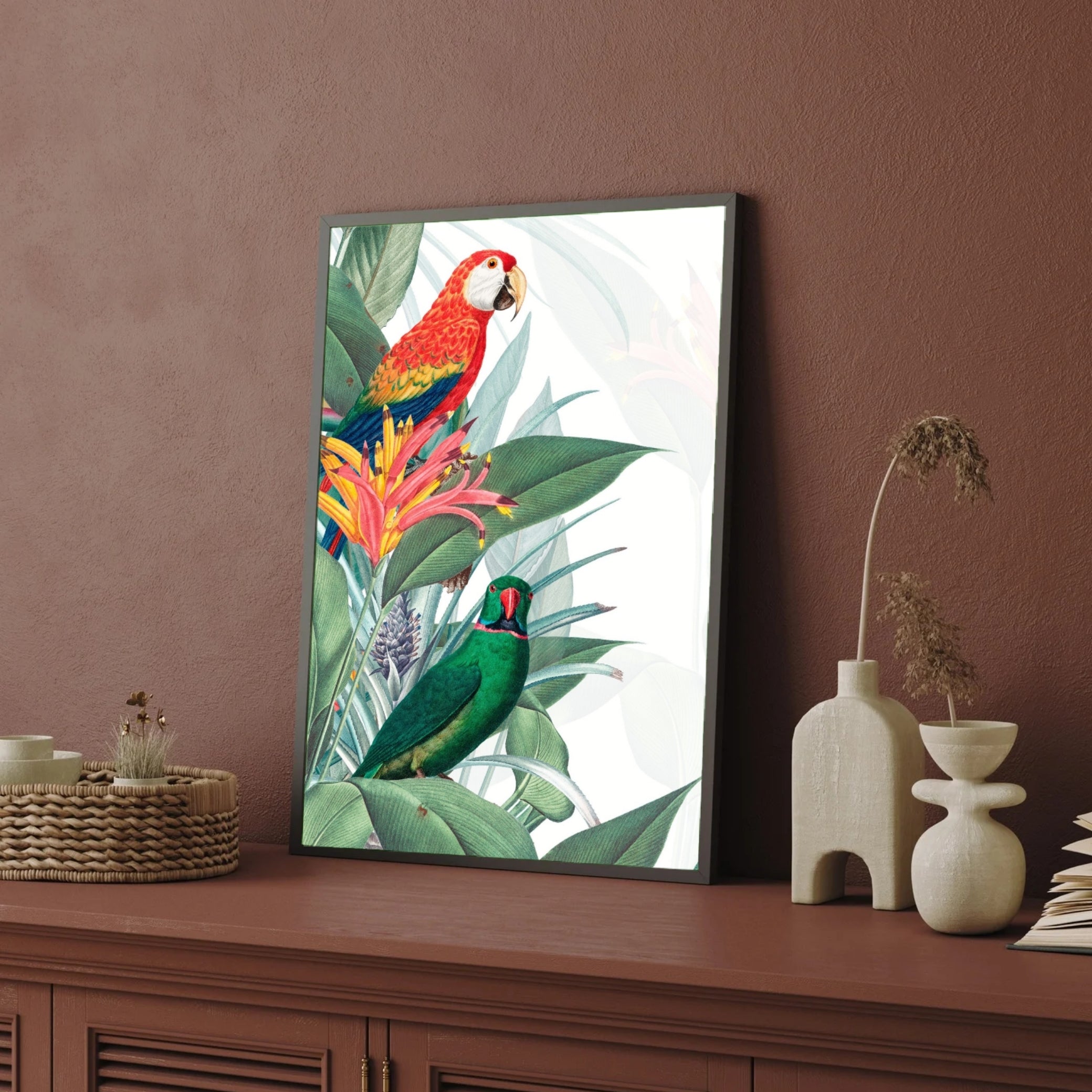 Wings of Serenity – Tropical Birds Canvas Art 2 : 3 Vertical Premium Wall Art Canvas by MeriDeewar