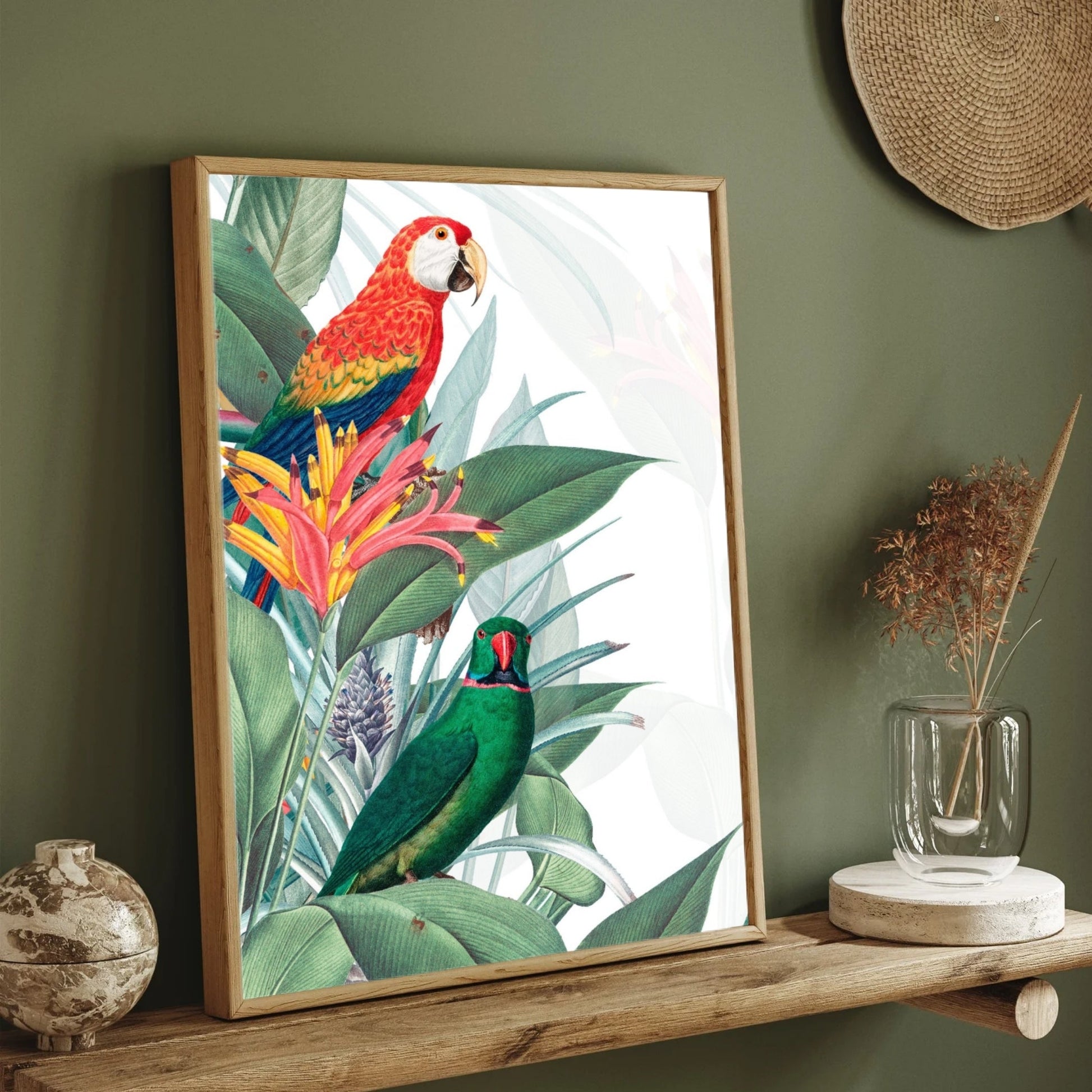 Wings of Serenity – Tropical Birds Canvas Art 2 : 3 Vertical Premium Wall Art Canvas by MeriDeewar