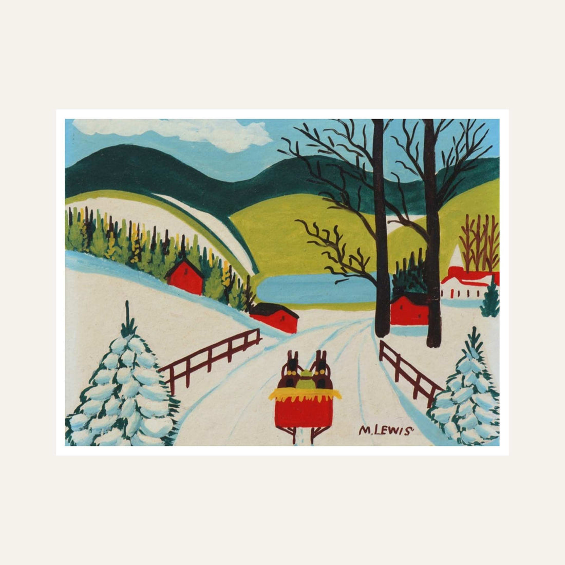 Winter Scenery Painting for Living Room | Maud Lewis Folk Art | Giclée Fine Art Print 6 : 5 Horizontal Premium Wall Art Canvas by MeriDeewar