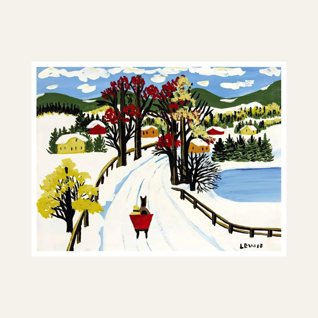 Winter Scenery Painting for Living Room | Snow Village Wall Art | Giclée Fine Art Print 6 : 5 Horizontal Premium Wall Art Canvas by MeriDeewar