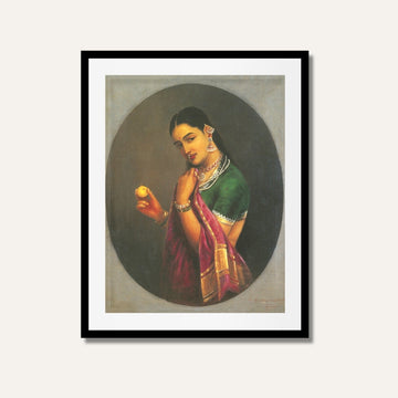 Woman Holding a Fruit Painting – Classic Indian Portrait Art | MeriDeewar.com 4 :5 Vertical Premium Wall Art Canvas by MeriDeewar