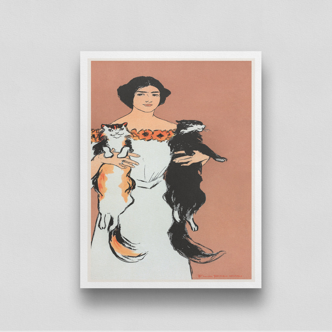 Woman Holding Cats Vintage Painting by Edward Penfield 3 : 4 Vertical New Premium Wall Art Canvas by MeriDeewar