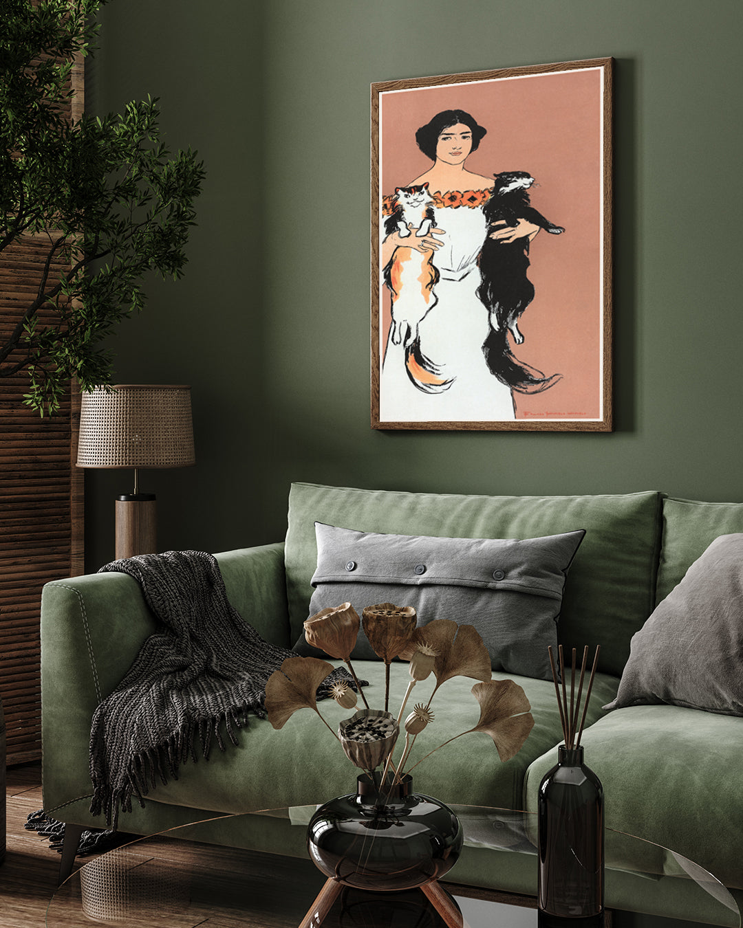 Woman Holding Cats Vintage Painting by Edward Penfield 3 : 4 Vertical New Premium Wall Art Canvas by MeriDeewar