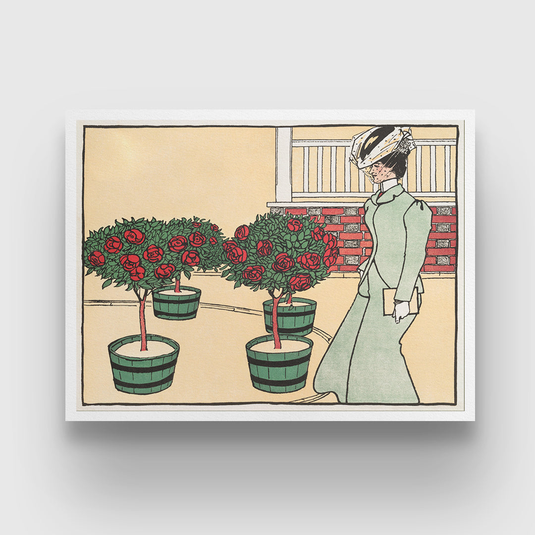Woman in Rose Garden by Edward Penfield 3 : 4 Horizontal New Premium Wall Art Canvas by MeriDeewar