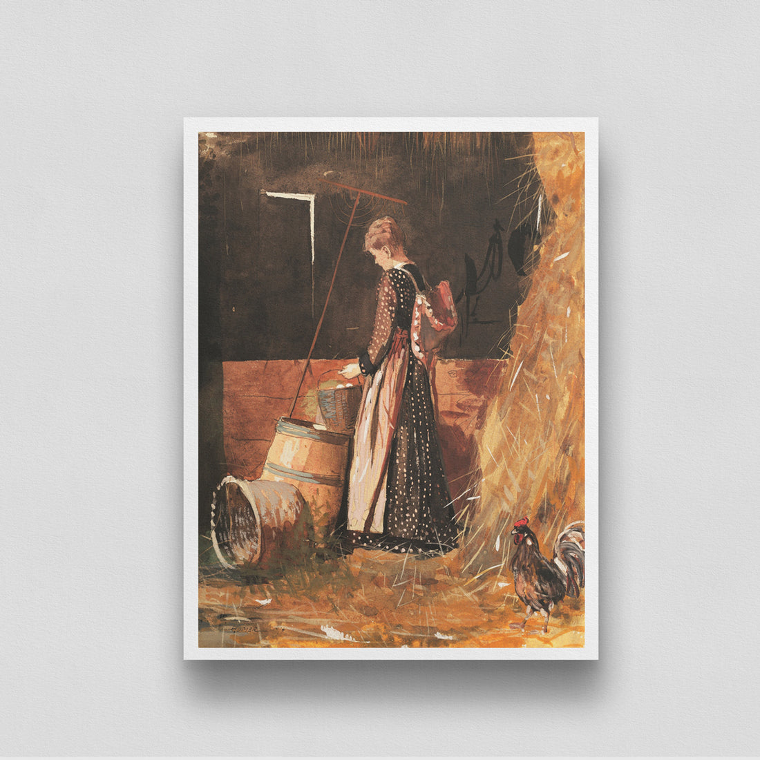 Woman in the Barn / Fresh Eggs by Winslow Homer 3 : 4 Vertical New Premium Wall Art Canvas by MeriDeewar