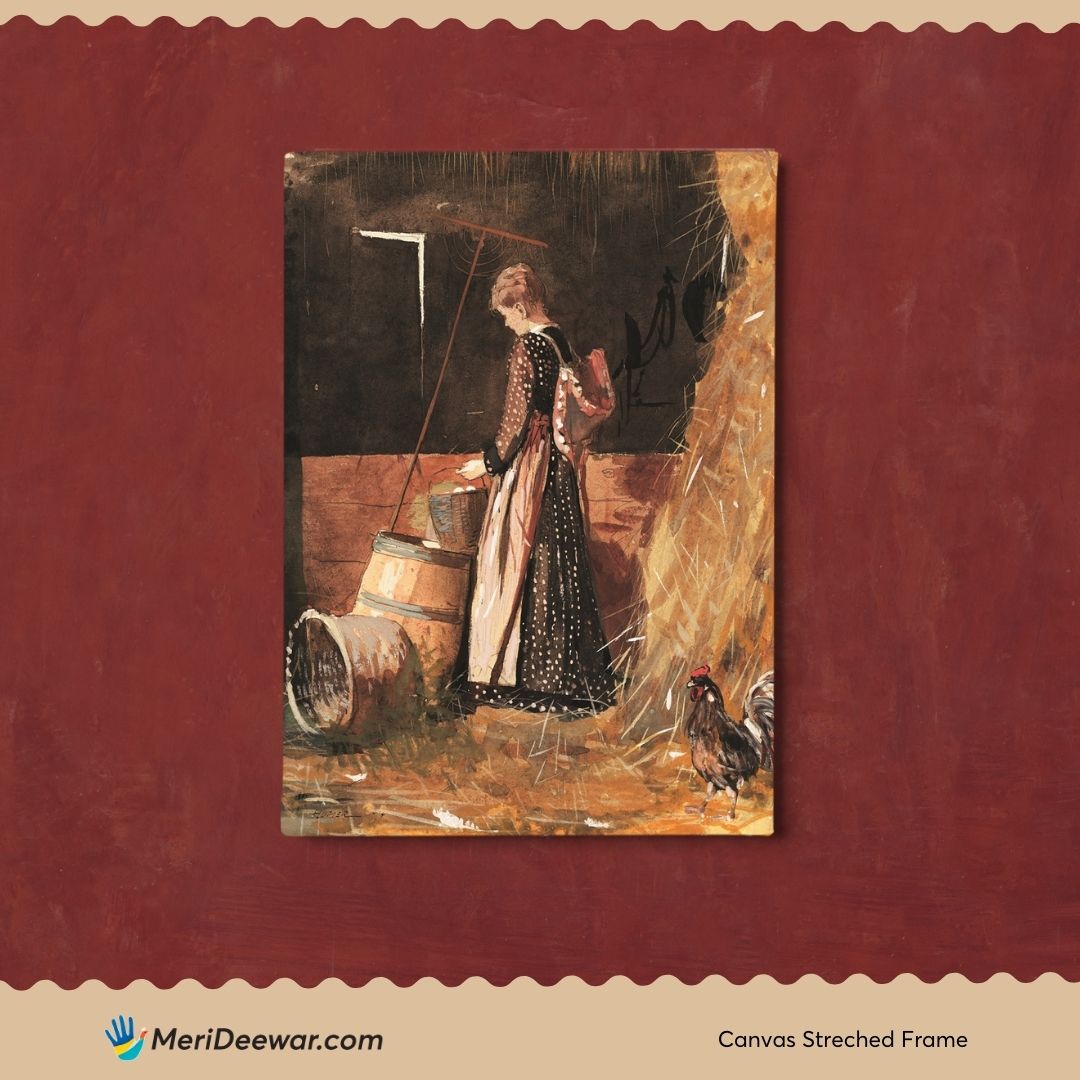 Woman in the Barn / Fresh Eggs by Winslow Homer 3 : 4 Vertical New Premium Wall Art Canvas by MeriDeewar