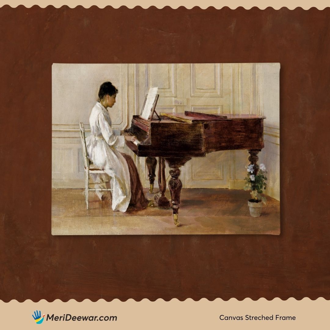 Woman Playing Piano Painting 3 : 4 Horizontal New Premium Wall Art Canvas by MeriDeewar