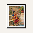 Woman Playing Sitar Painting for Wall Art | Indian Classical Music Artwork by MeriDeewar 3 : 4.2 Vertical Premium Wall Art Canvas by MeriDeewar