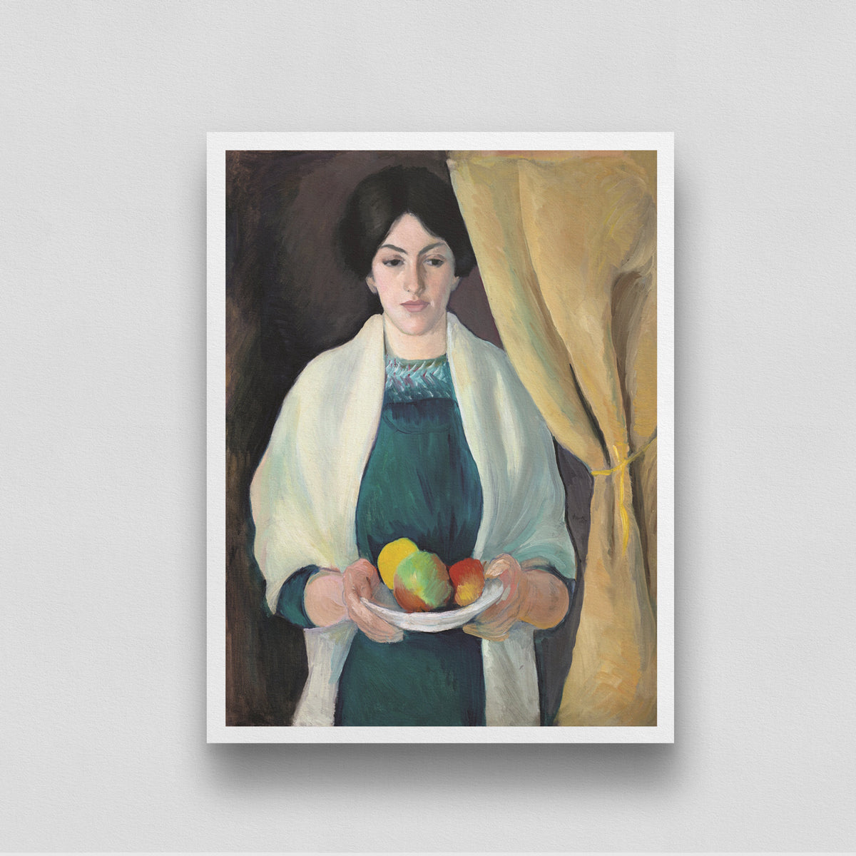 Woman With Fruit Bowl Portrait Painting by August Macke 3 : 4 Vertical New Premium Wall Art Canvas by MeriDeewar