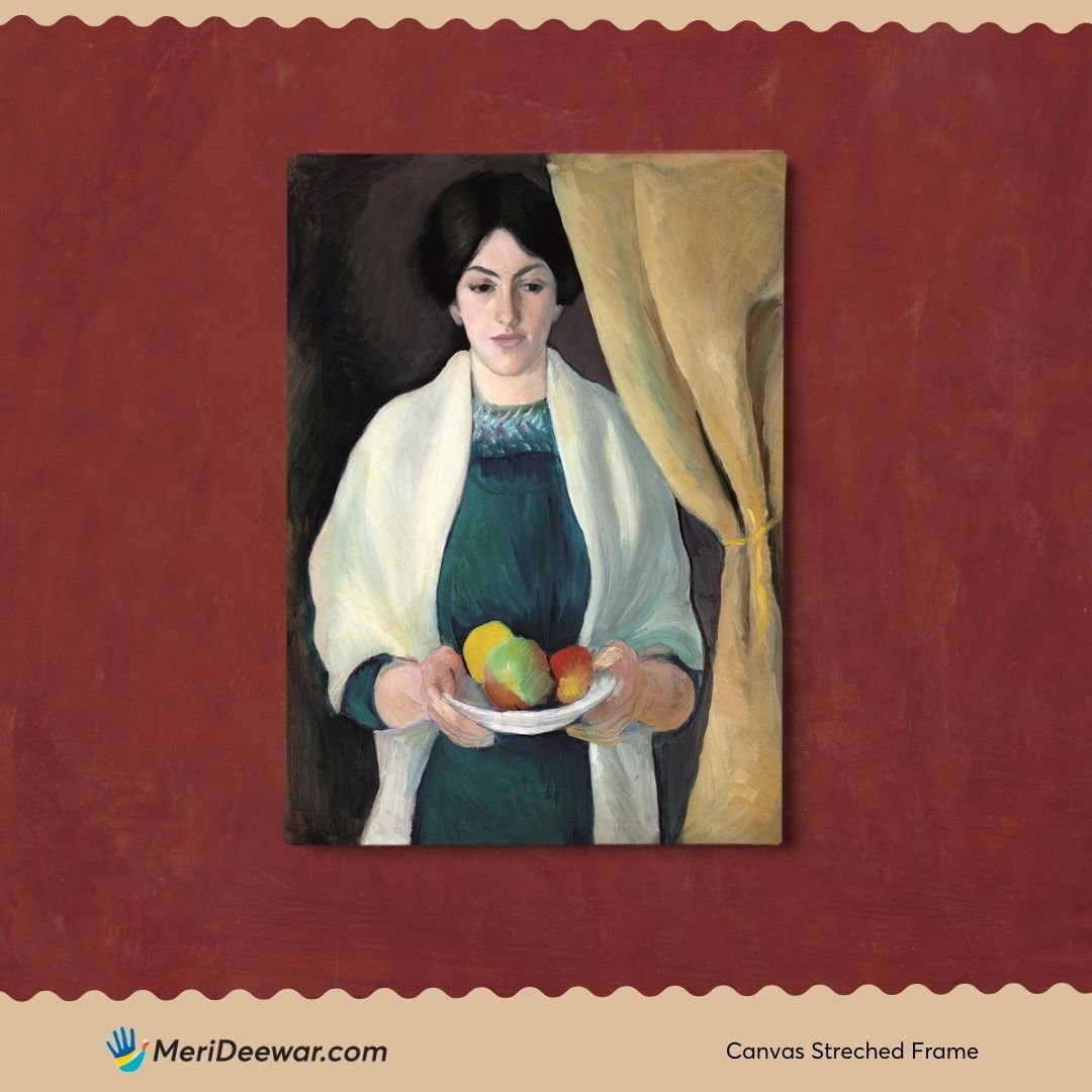 Woman With Fruit Bowl Portrait Painting by August Macke 3 : 4 Vertical New Premium Wall Art Canvas by MeriDeewar