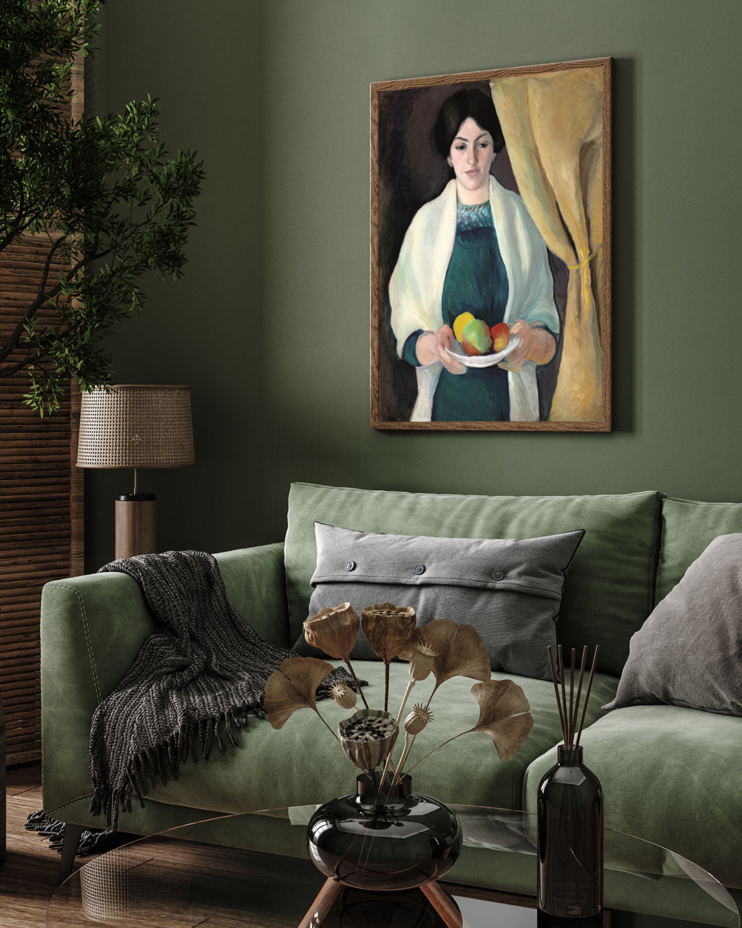 Woman With Fruit Bowl Portrait Painting by August Macke 3 : 4 Vertical New Premium Wall Art Canvas by MeriDeewar