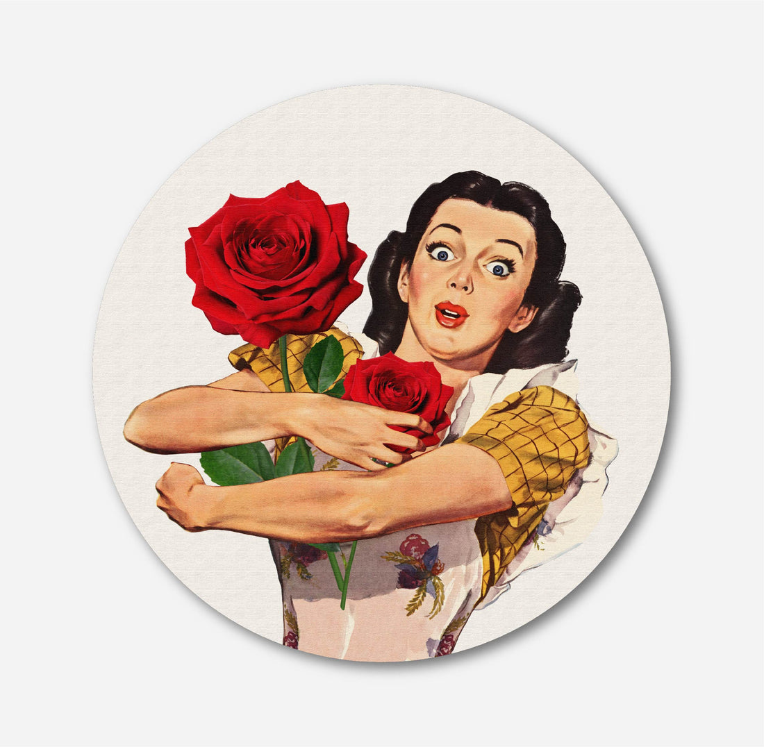 Woman with Roses Circular Canvas Frame Circular Canvas Frame Premium Wall Art Canvas by MeriDeewar