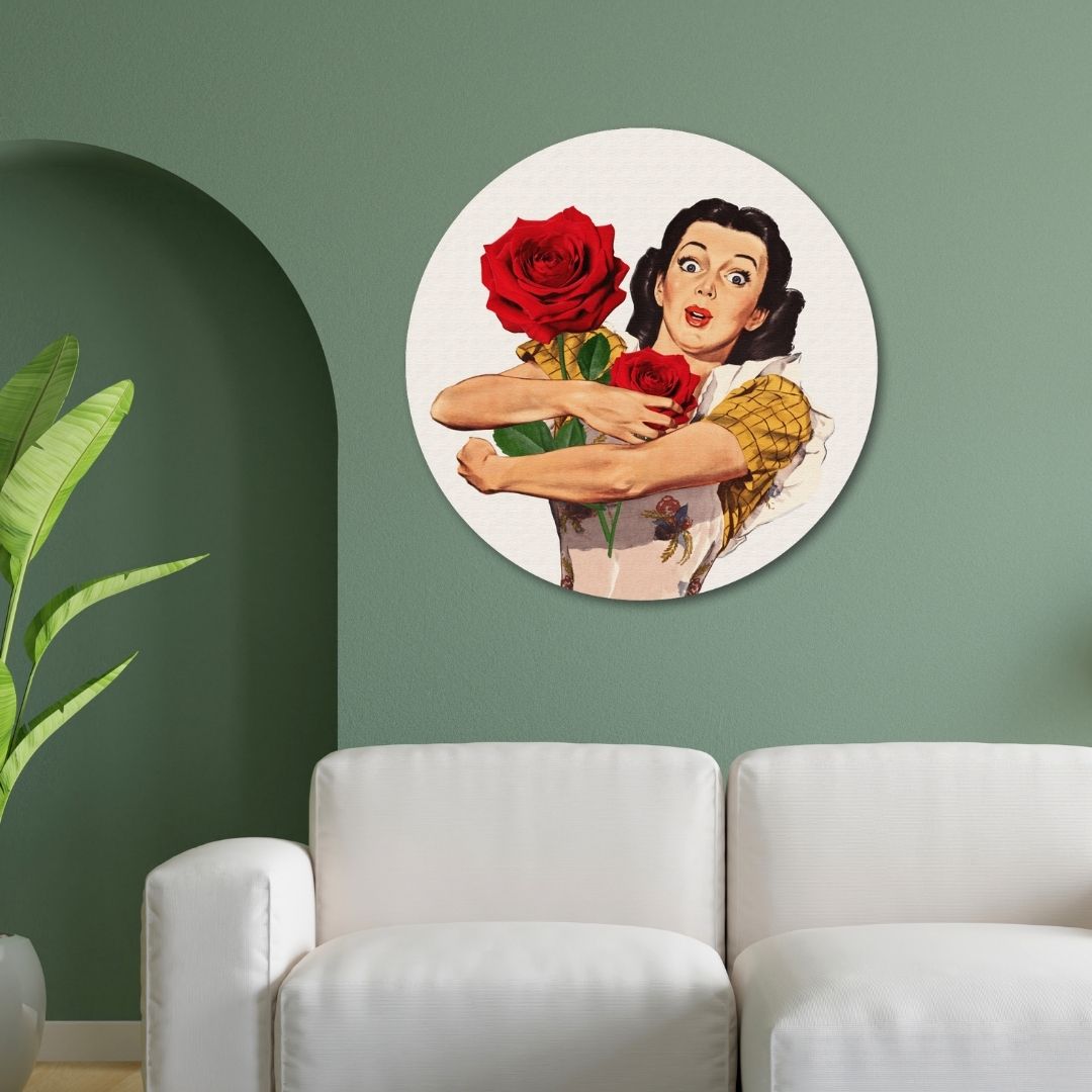 Woman with Roses Circular Canvas Frame Circular Canvas Frame Premium Wall Art Canvas by MeriDeewar