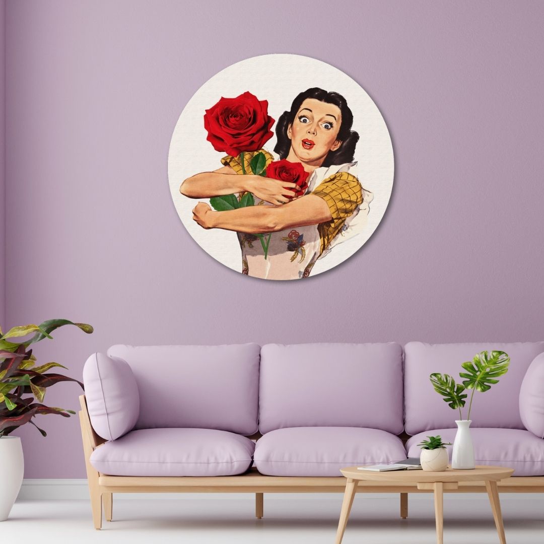 Woman with Roses Circular Canvas Frame Circular Canvas Frame Premium Wall Art Canvas by MeriDeewar
