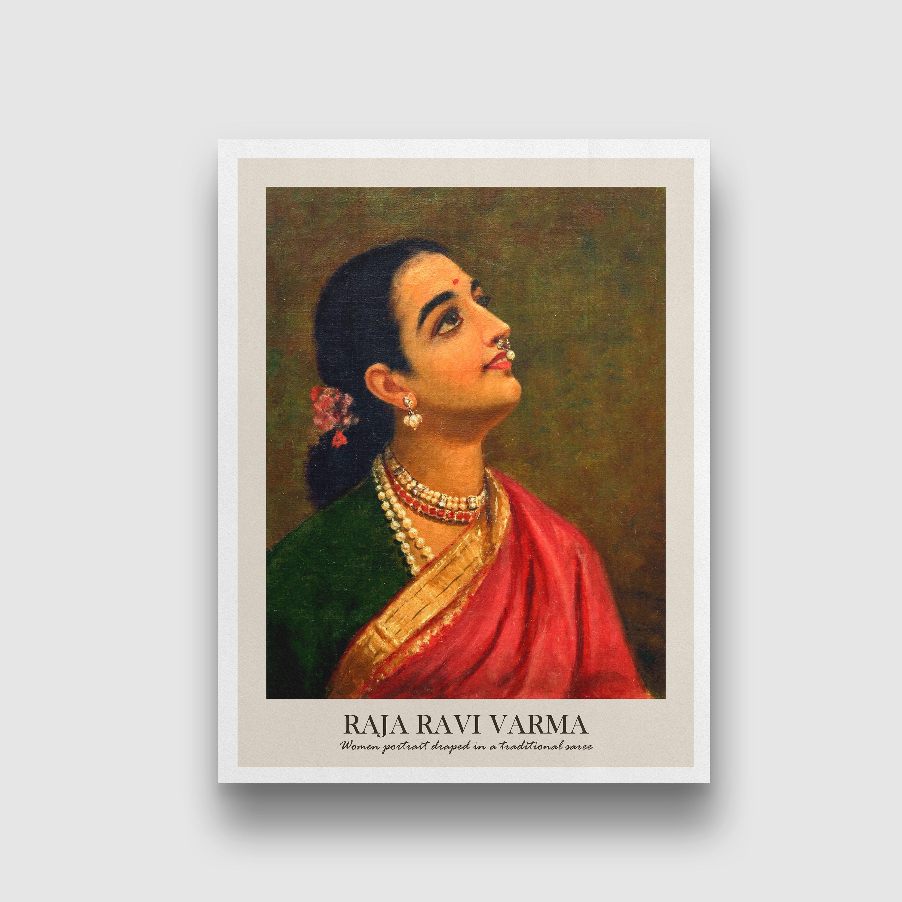 Women portrait draped in a traditional saree Painting by raja ravi varma 3 : 4 Vertical New Premium Wall Art Canvas by MeriDeewar