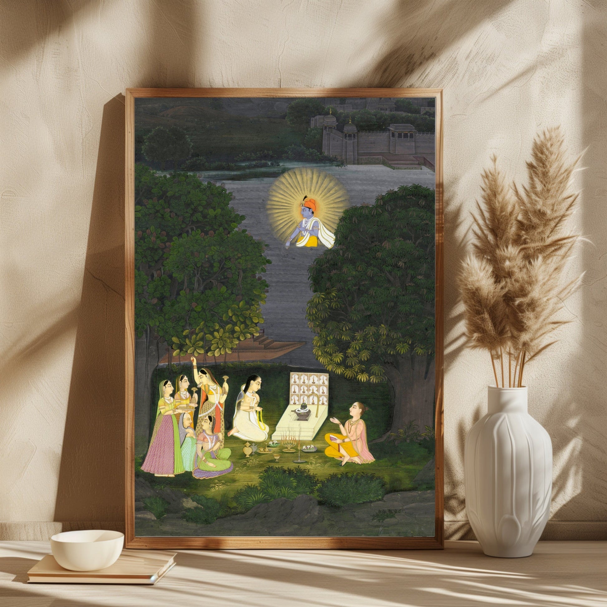 Women Who Worship Shiva Are Interrupted By A Vision From Krishna Painting 2 : 3 Vertical Premium Wall Art Canvas by MeriDeewar