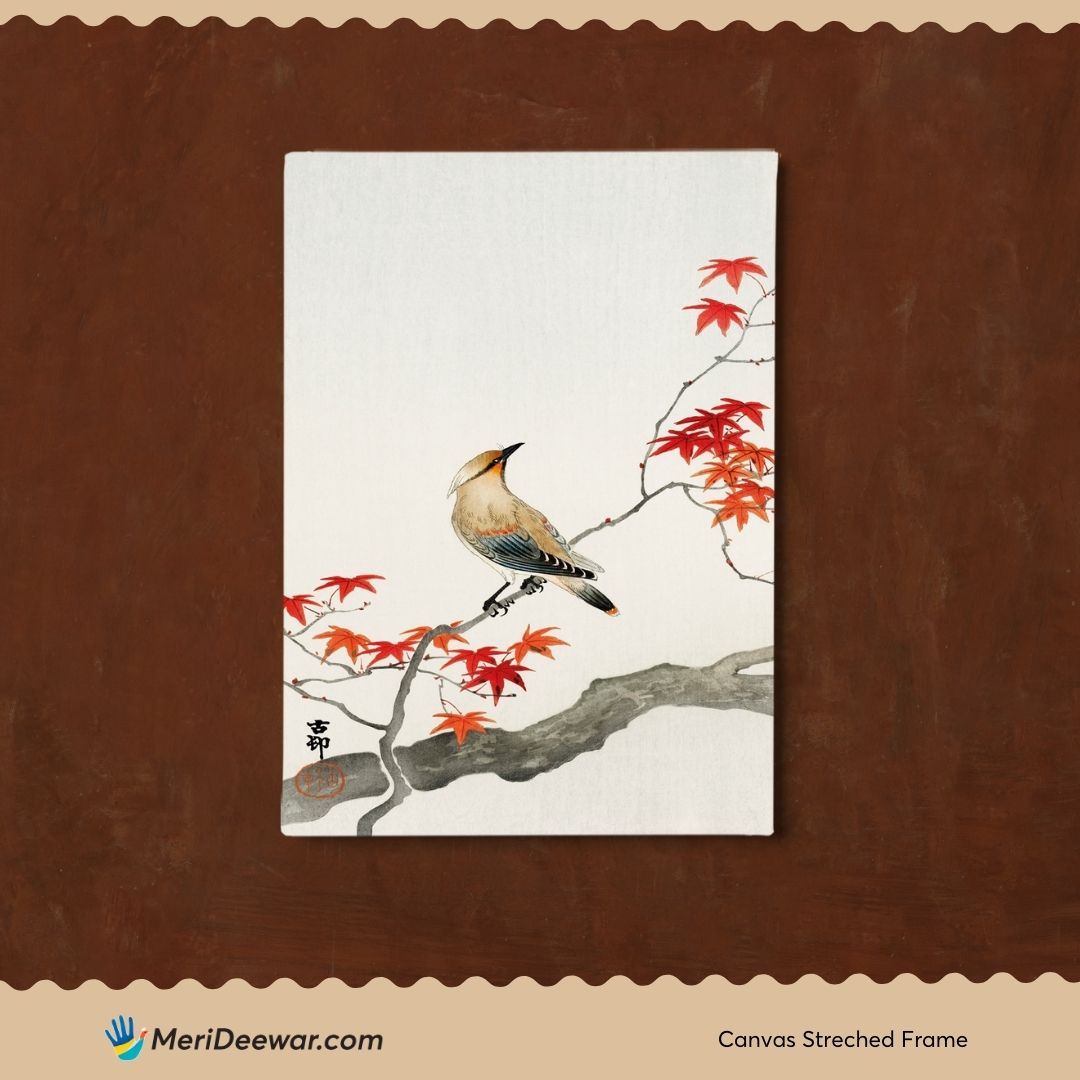 Woodpecker /Japanese Print Plague Bird Poster by Ohara Koson 3 : 4 Vertical New Premium Wall Art Canvas by MeriDeewar