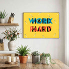 "Work Hard Play Hard" Overlay Typography Poster | Horizontal Borderless Art Frame Poster Premium Wall Art Canvas by MeriDeewar