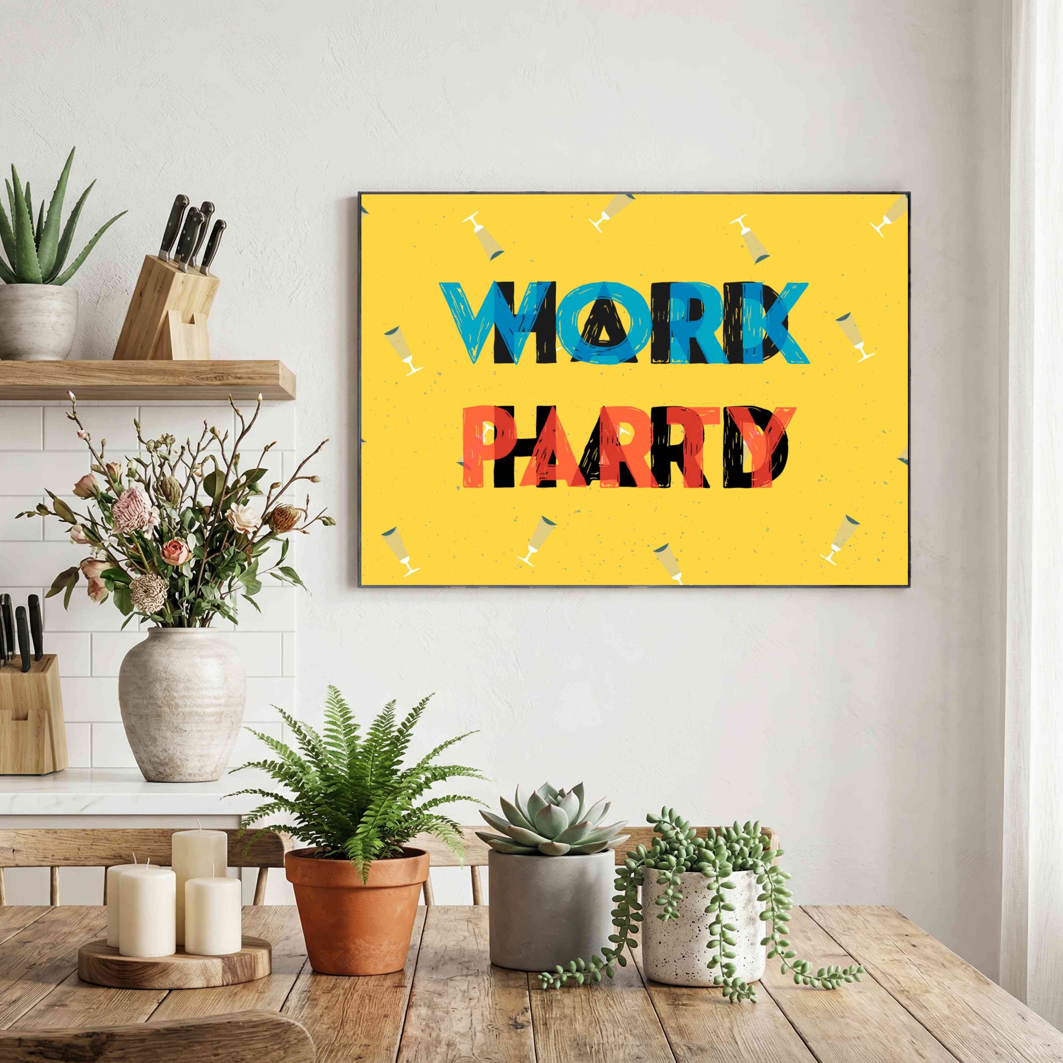 "Work Hard Play Hard" Overlay Typography Poster | Horizontal Borderless Art Frame Poster Premium Wall Art Canvas by MeriDeewar