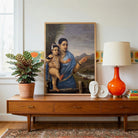 "Yashoda and Krishna in Blue" Raja Ravi Varma  | Indian Classical Wall Art Print 3 : 4 Vertical Premium Wall Art Canvas by MeriDeewar