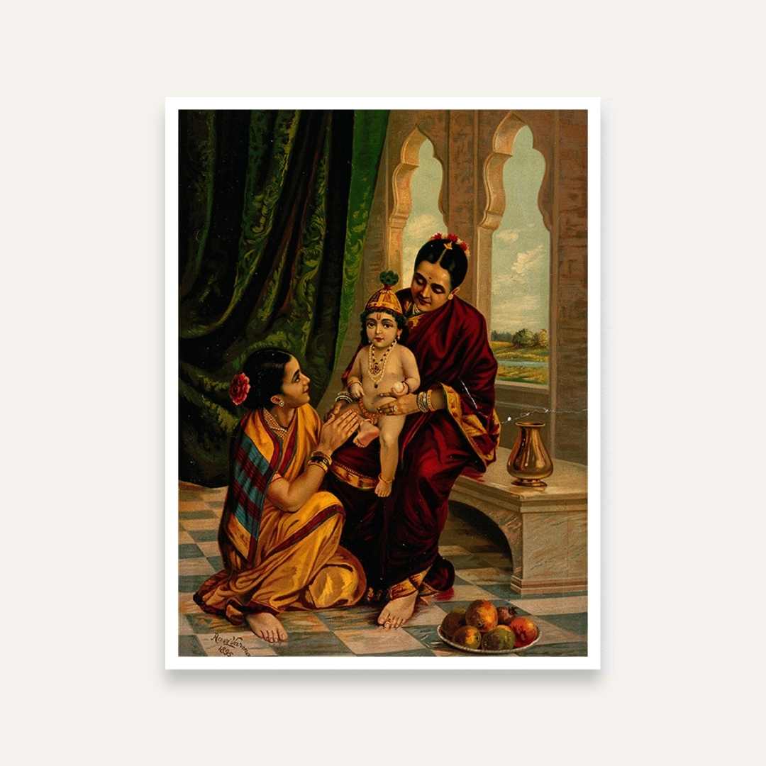 Yashoda With Krishna Painting | Raja Ravi Varma Art | MeriDeewar 4 :5 Vertical Premium Wall Art Canvas by MeriDeewar