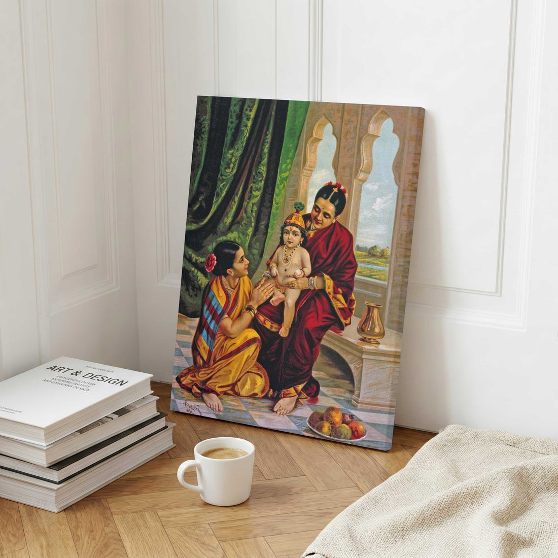 Yashoda With Krishna Painting | Raja Ravi Varma Art | MeriDeewar 4 :5 Vertical Premium Wall Art Canvas by MeriDeewar