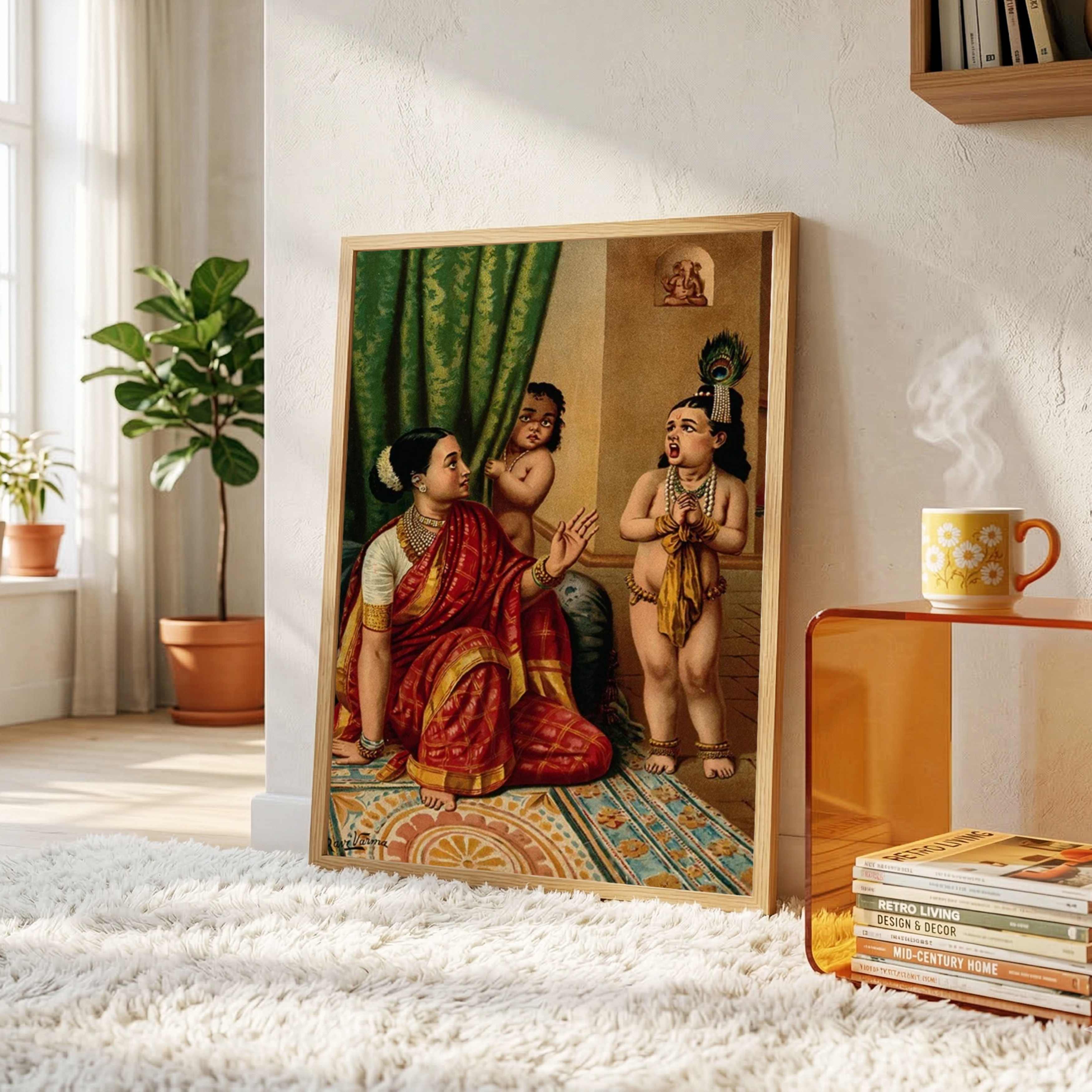 Yashoda Krishna Vishvaroop Painting for Living Room | Raja Ravi Varma Wall Art | MeriDeewar 3 : 4 Vertical Premium Wall Art Canvas by MeriDeewar