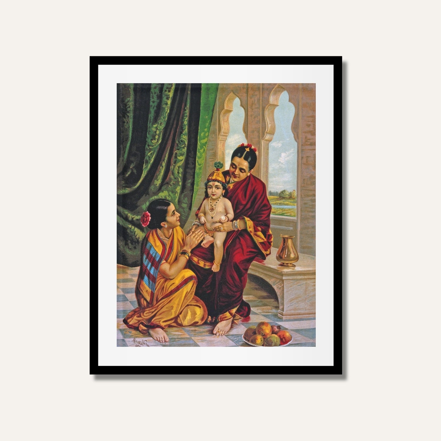 Yashoda With Krishna Painting | Raja Ravi Varma Art | MeriDeewar 4 :5 Vertical Premium Wall Art Canvas by MeriDeewar