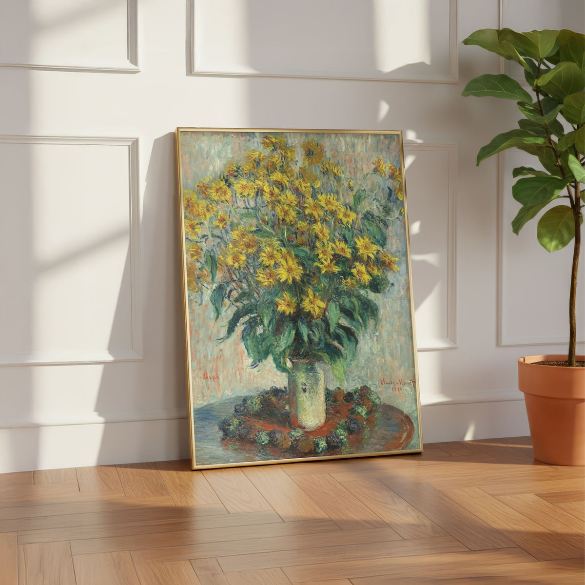 Yellow Flower Painting for Living Room – Claude Monet Jerusalem Artichoke | Giclée Print 3 : 4 Vertical New Premium Wall Art Canvas by MeriDeewar