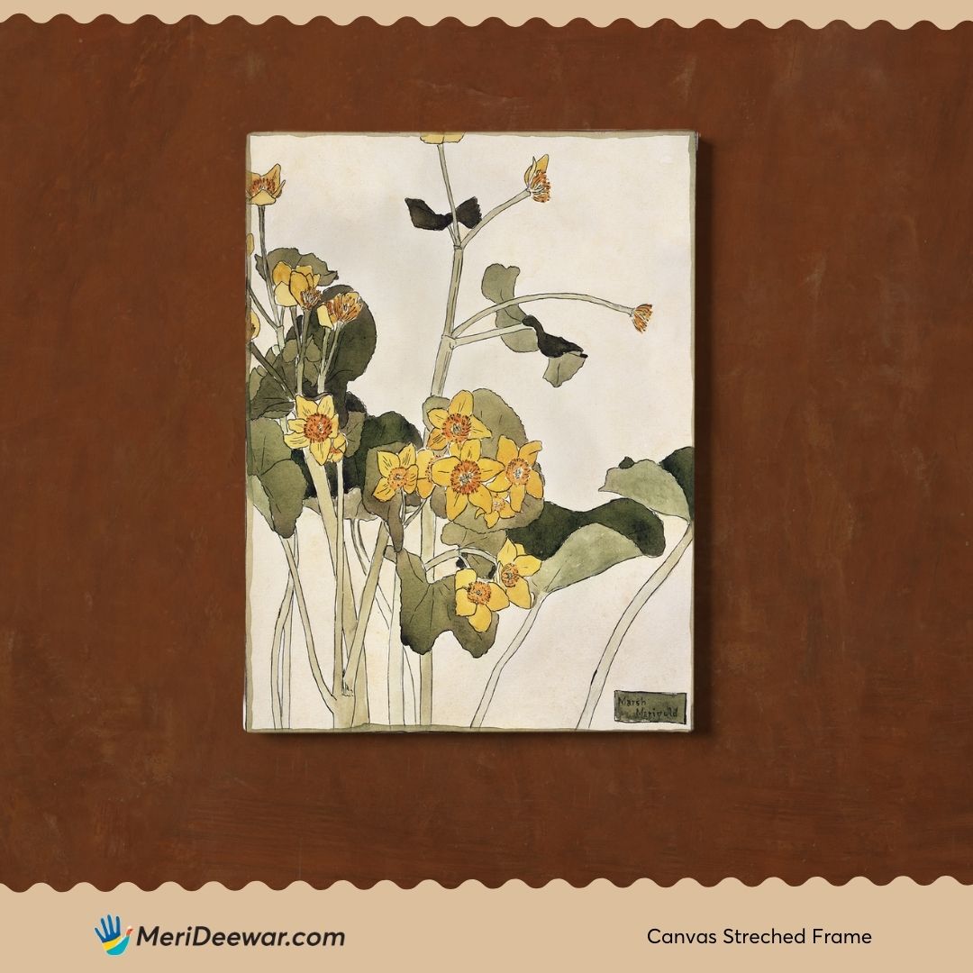Yellow Flowers/ Marsh Marigold by Hannah Borger 3 : 4 Vertical New Premium Wall Art Canvas by MeriDeewar