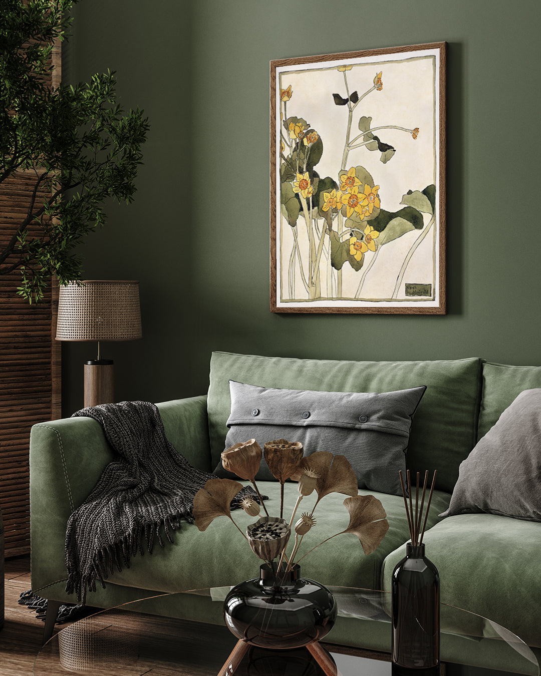 Yellow Flowers/ Marsh Marigold by Hannah Borger 3 : 4 Vertical New Premium Wall Art Canvas by MeriDeewar