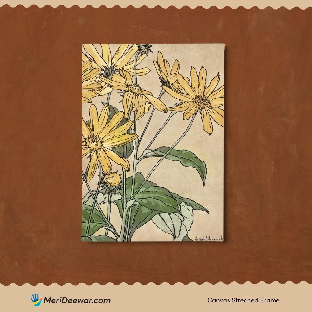 Yellow Sunflowers Painting by Hannah Borger 3 : 4 Vertical New Premium Wall Art Canvas by MeriDeewar