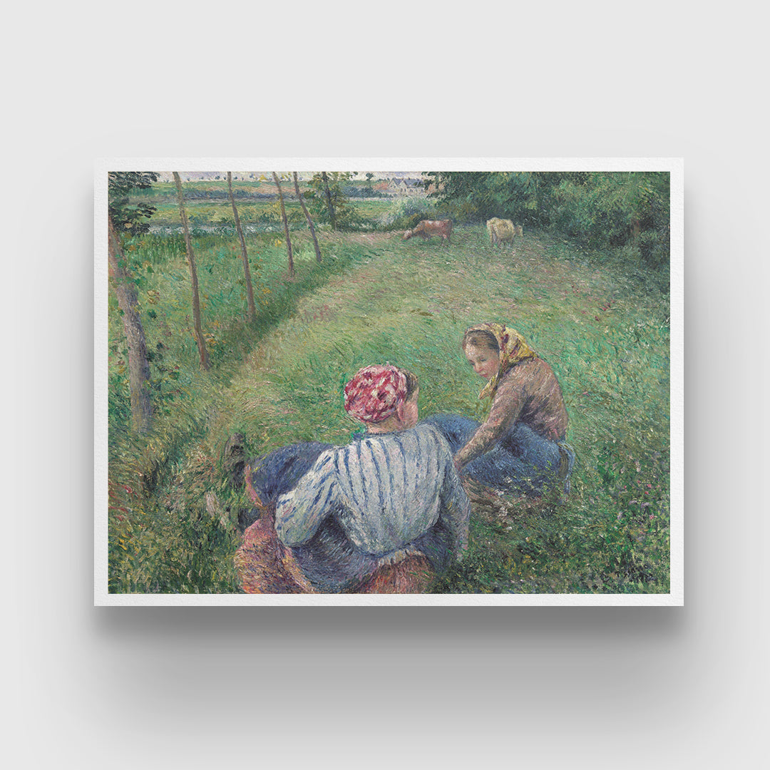 Young Peasant Girls Resting in the Fields near Painting By Camille Pissarro 3 : 4 Horizontal New Premium Wall Art Canvas by MeriDeewar
